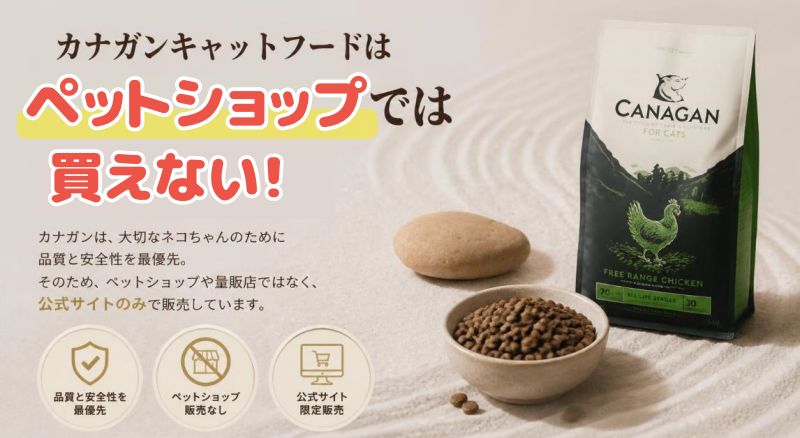 カナガンキャットフードはペットショップで買えないと説明する画像