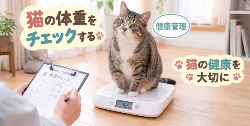 猫の体重を記録している様子の画像